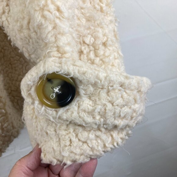 Free People Women Sz S Ivory So Soft Sherpa Oversized Teddy Button Down Pea Coat - Picture 8 of 9